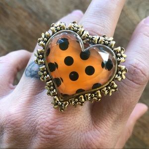 Betsey Johnson polka dot heart cocktail ring